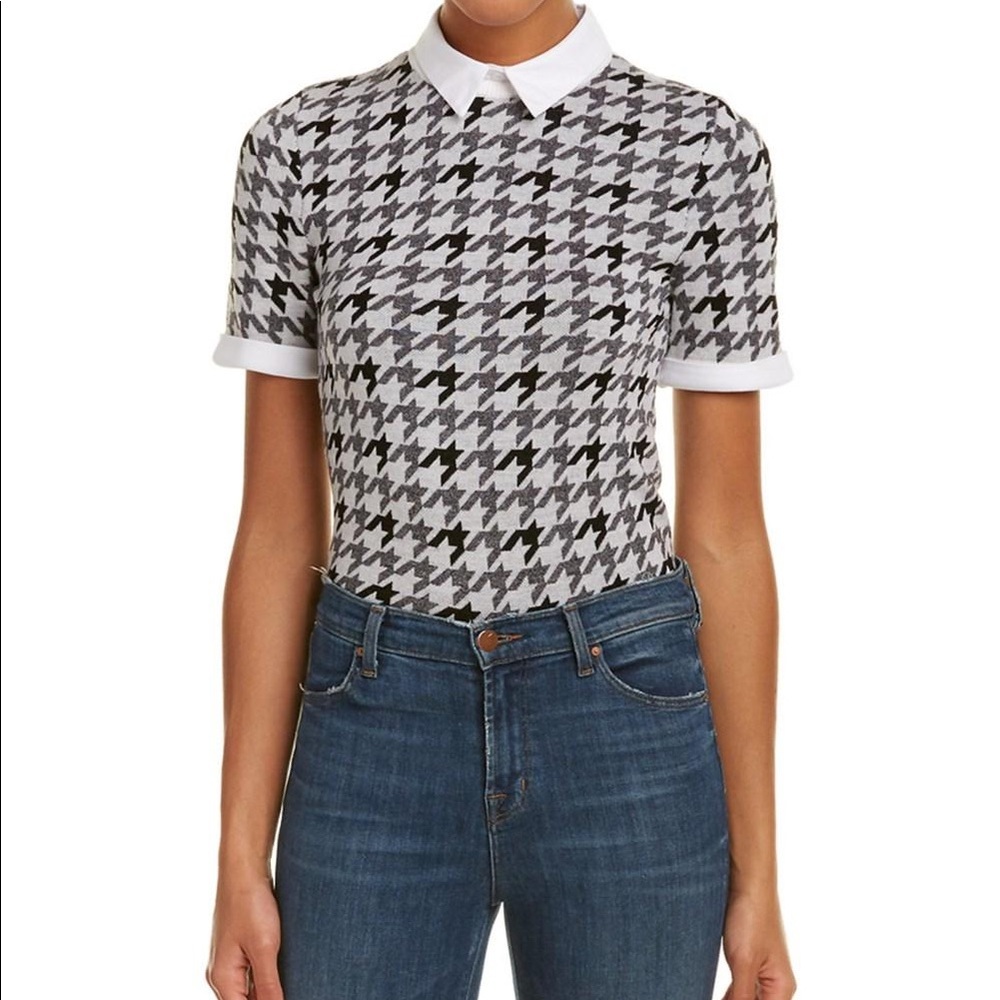 Alice+Olivia Tara Wool Blend Houndstooth Sweater